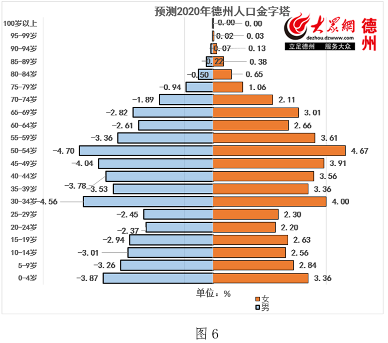 图为预测的2020年德州人口金字塔