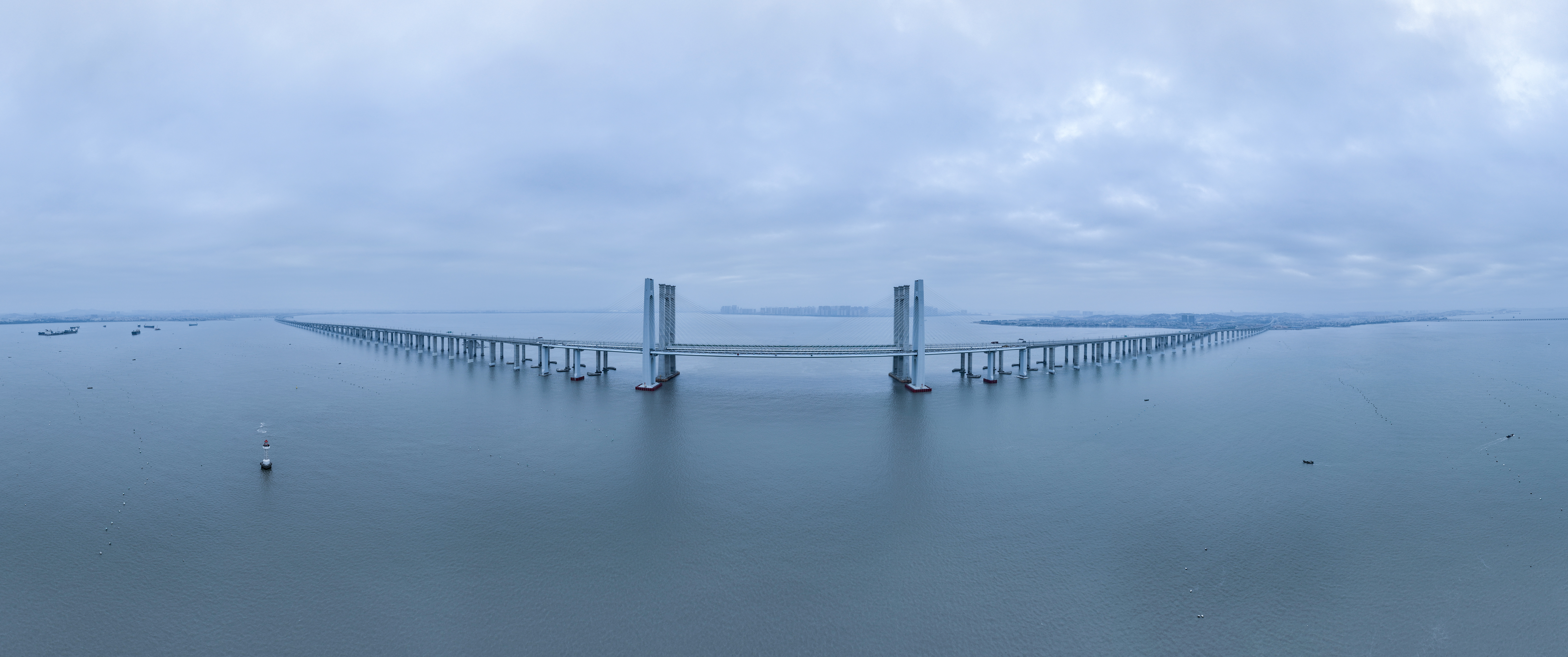 这是2月4日拍摄的新建福厦铁路泉州湾跨海大桥（无人机照片）。新华社记者周义 摄