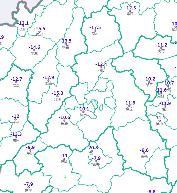 （济南市气象台提供的截至16日16时全市最低气温数据）
