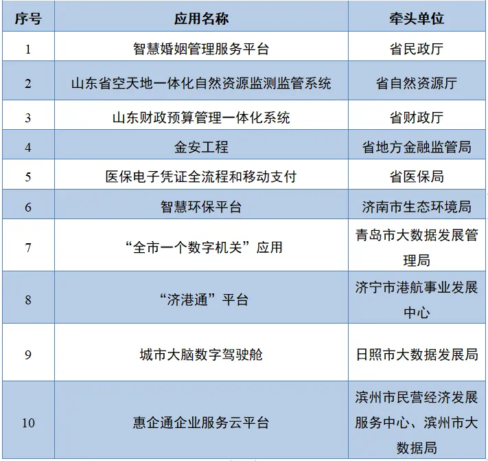 数字政府“十佳应用”名单