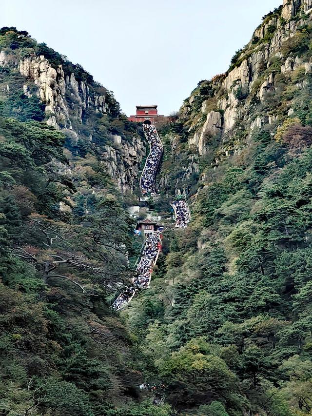 （2023年国庆节期间泰山游客“填满”十八盘 图源 齐鲁壹点）